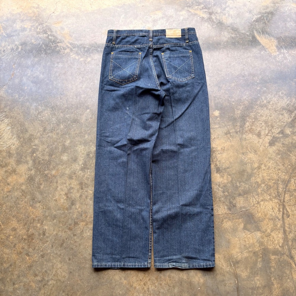 Existo Mens 32 Baggy Wide‎ Leg Jeans Dark Wash Gold Crest Embroidered Y2K Blue